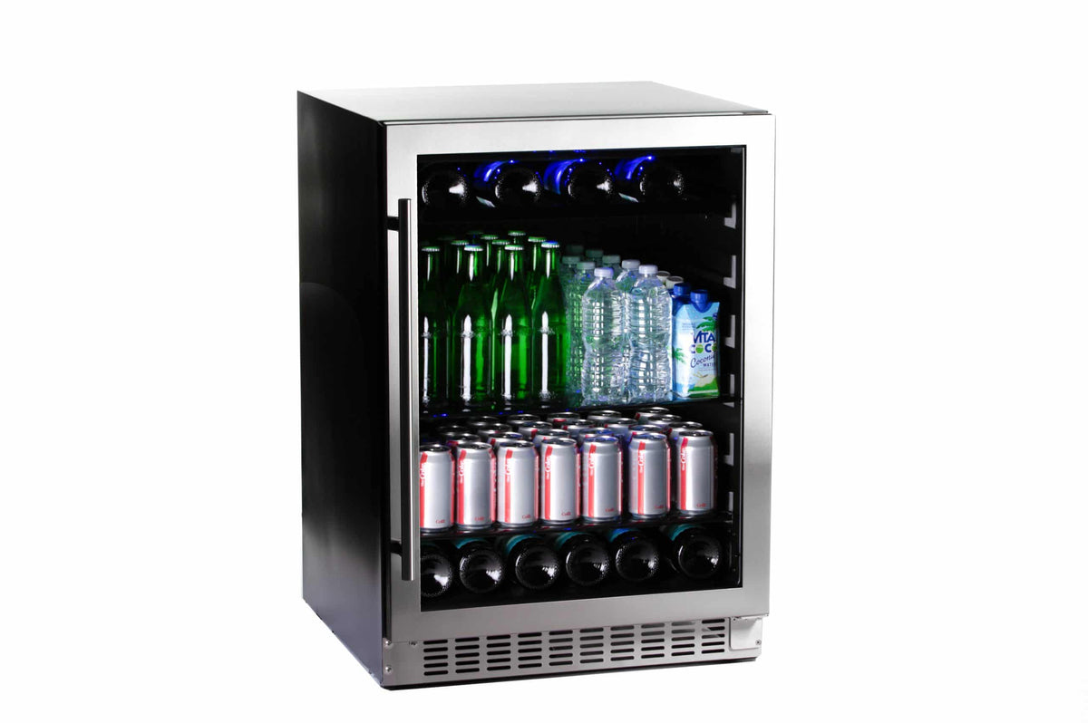Azure 24-inch Beverage Center with Stainless Trim Glass Door Angled View Full