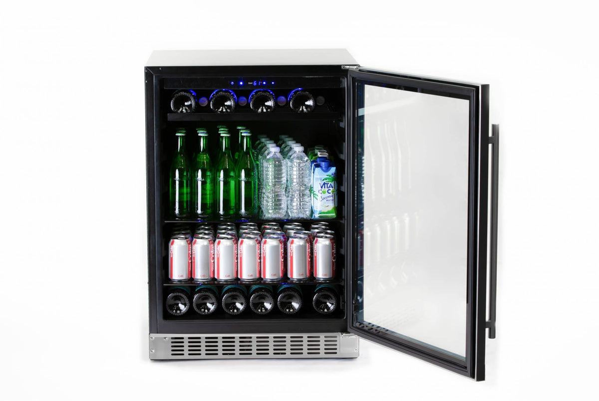 Azure 24-inch Beverage Center with Stainless Trim Glass Door Open Door Full View