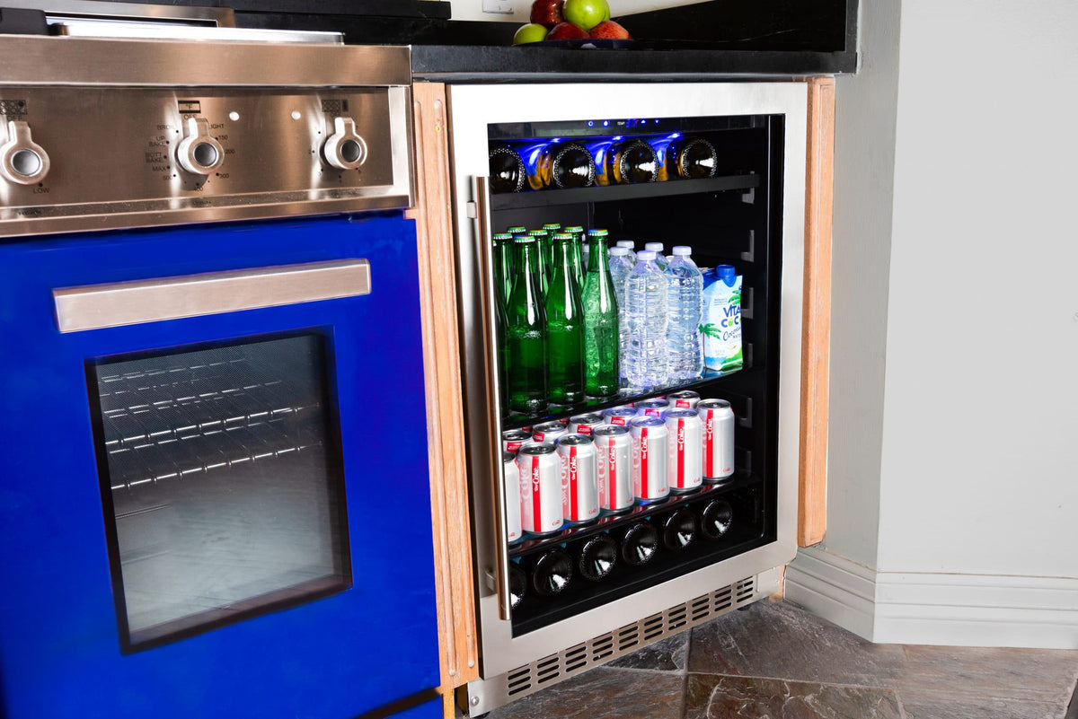Azure 24-inch Beverage Center with Stainless Trim Glass Door In Kitchen