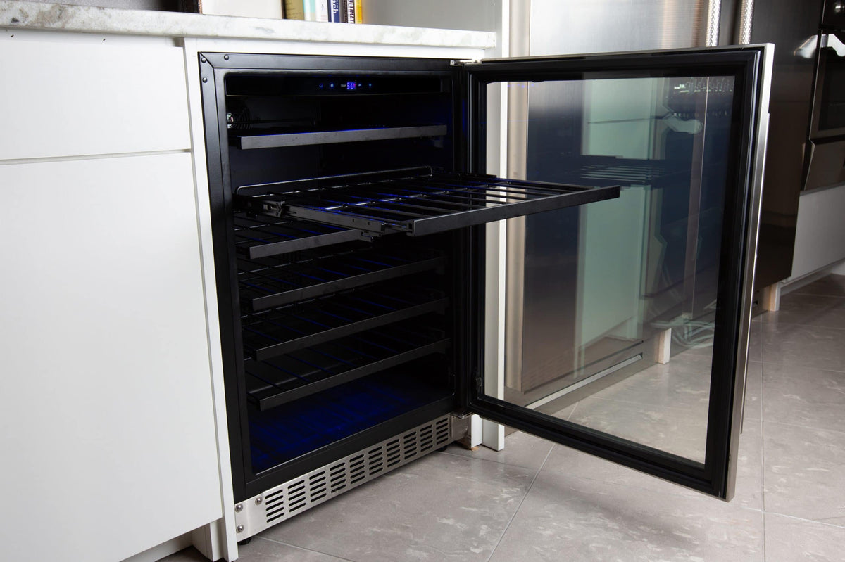 Azure 24&quot; Wine Center with Stainless Trim Glass Door rack out