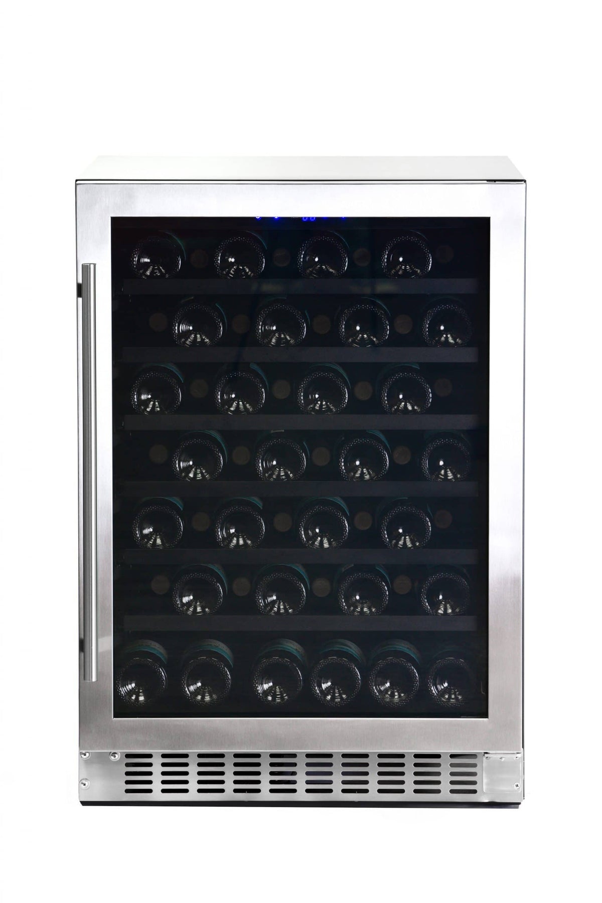 Azure 24&quot; Wine Center with Stainless Trim Glass Door Front View with full of Wine Bottles