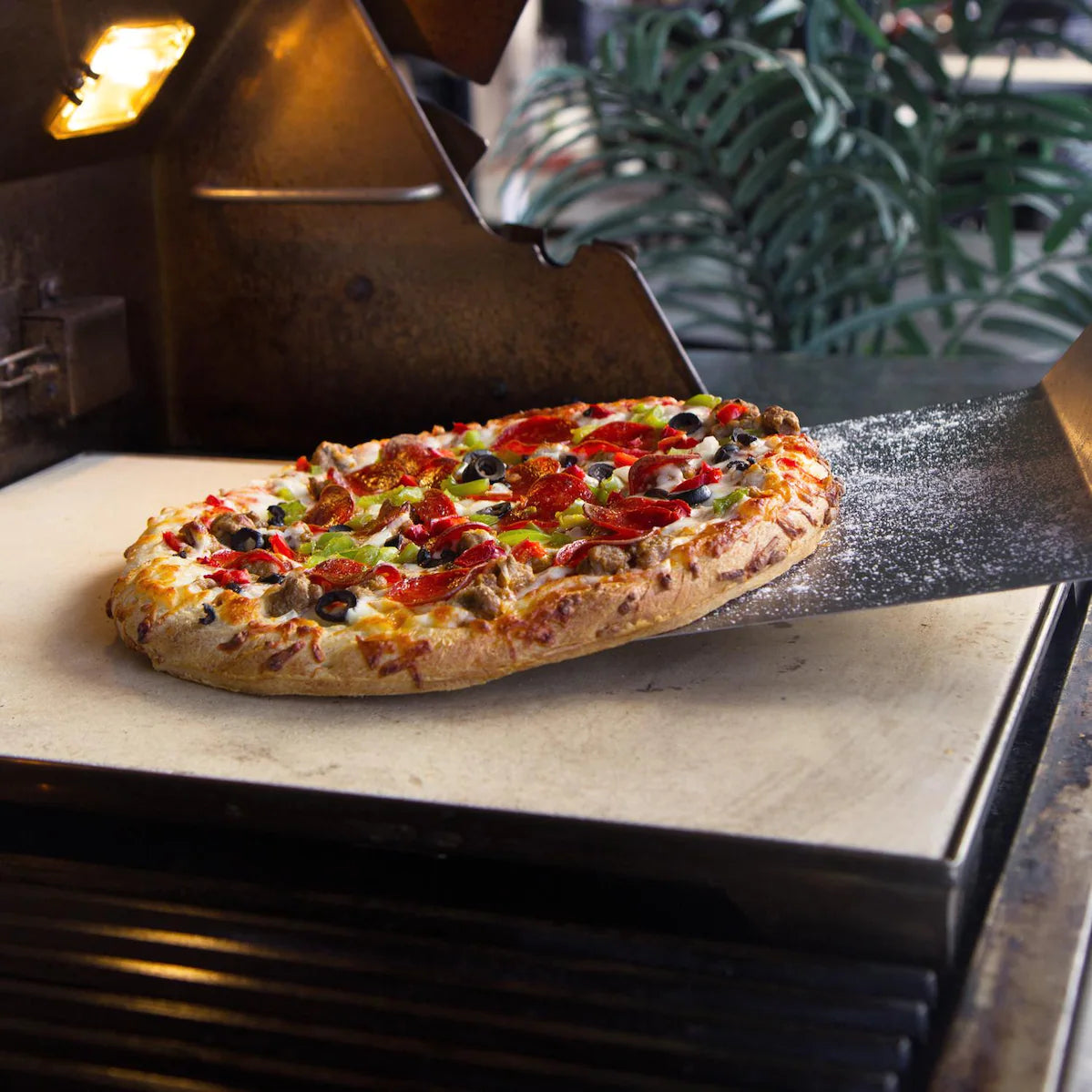 Blaze 14 3/4 Inch Stainless Steel Pizza Stone Tray Cooking Pizza On a Blaze Professional Gas Grill