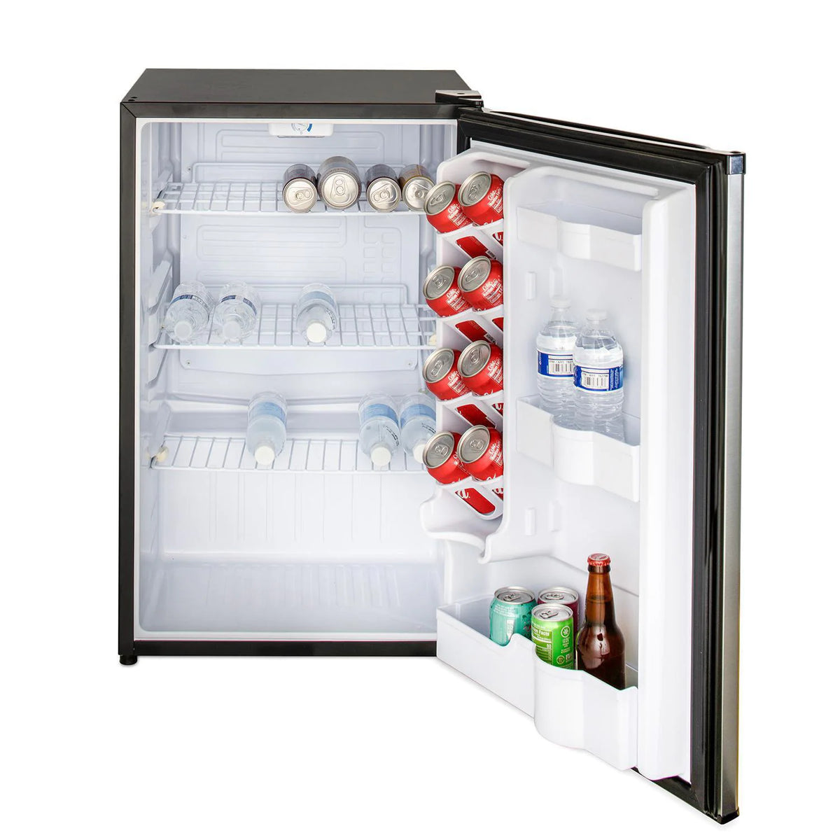 Blaze 20 Inch Outdoor Compact Refrigerator Door Open with Drinks