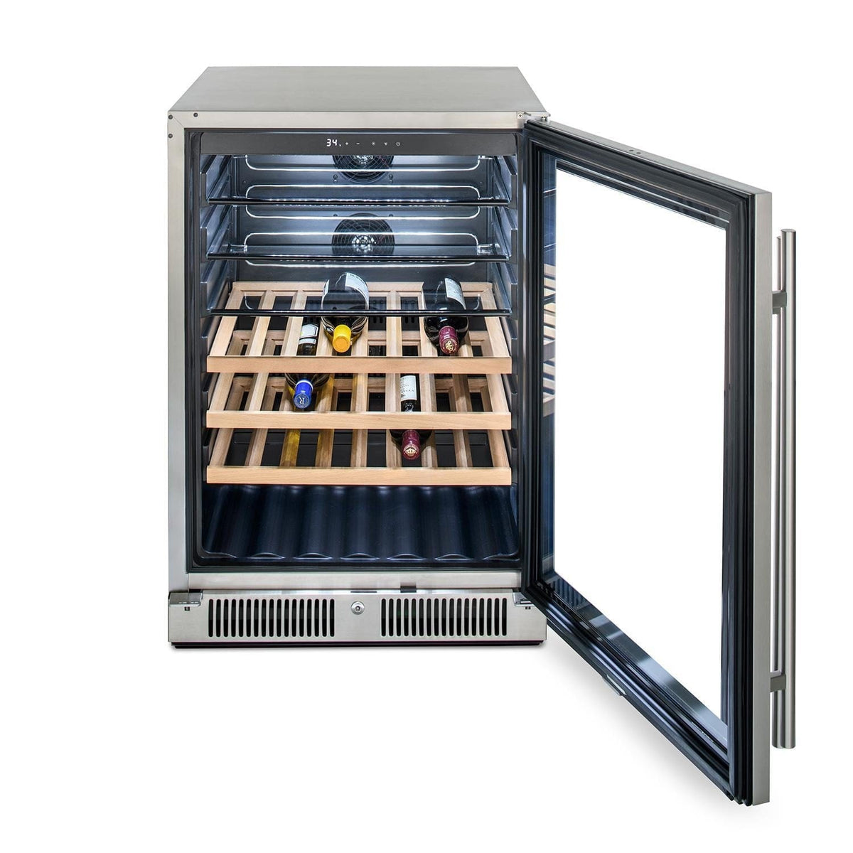 Blaze 24 Inch Glass Front Outdoor Beverage Cooler Bamboo Shelving with Wine