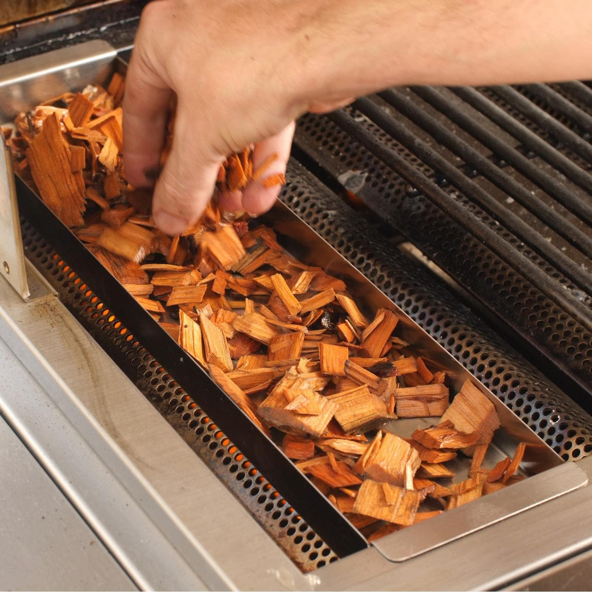Blaze Stainless Steel Smoker Box On Grill With Wood Chips