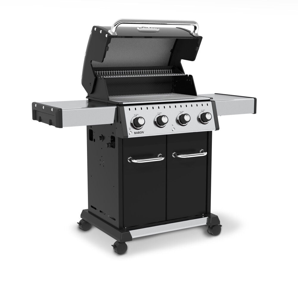 Broil King Baron 420 Pro Grill Front View Open Lid