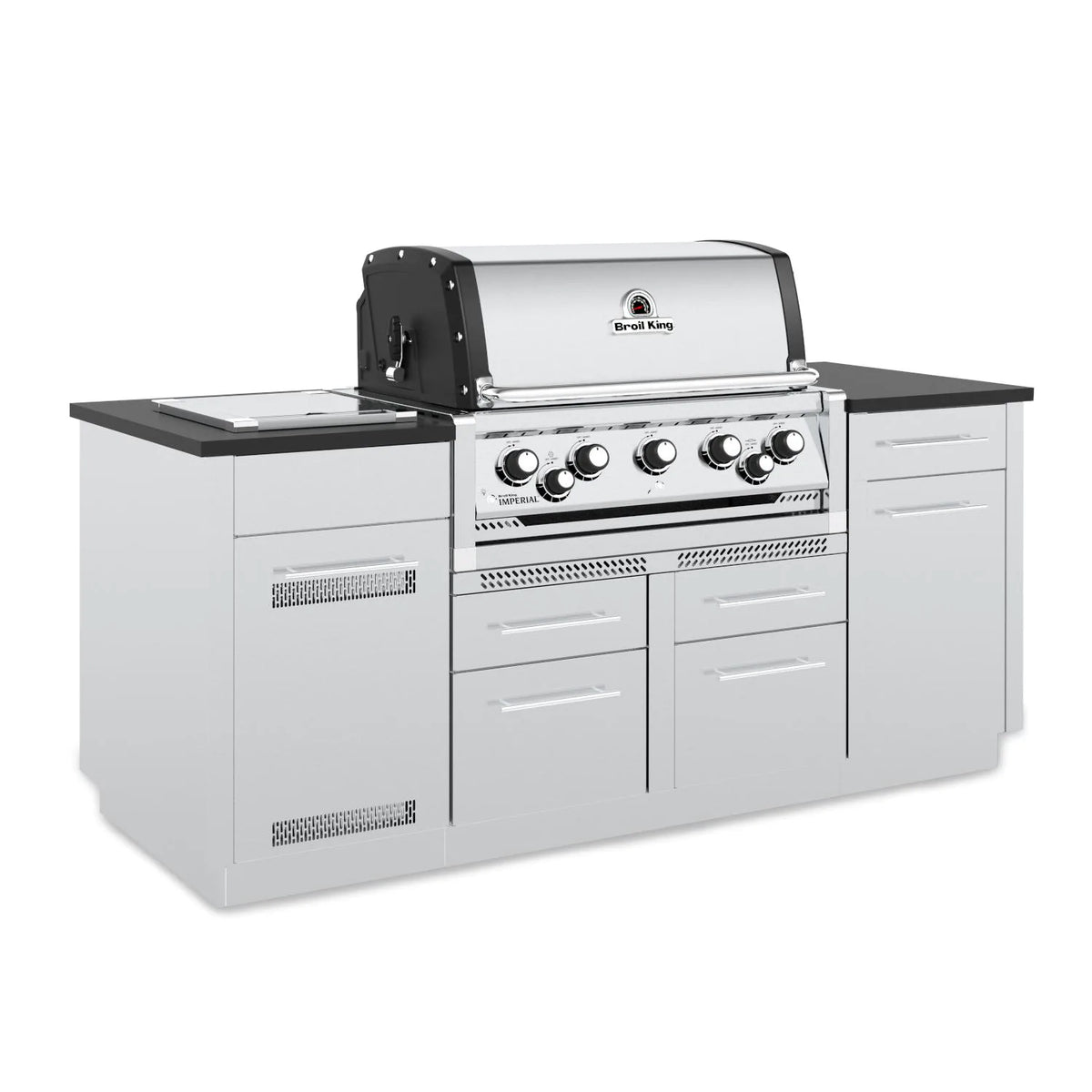 Broil King 896844 Imperial S 590i 5-Burner Propane Gas Grill Center With Rotisserie &amp; Side Burner - Stainless Steel - Side View