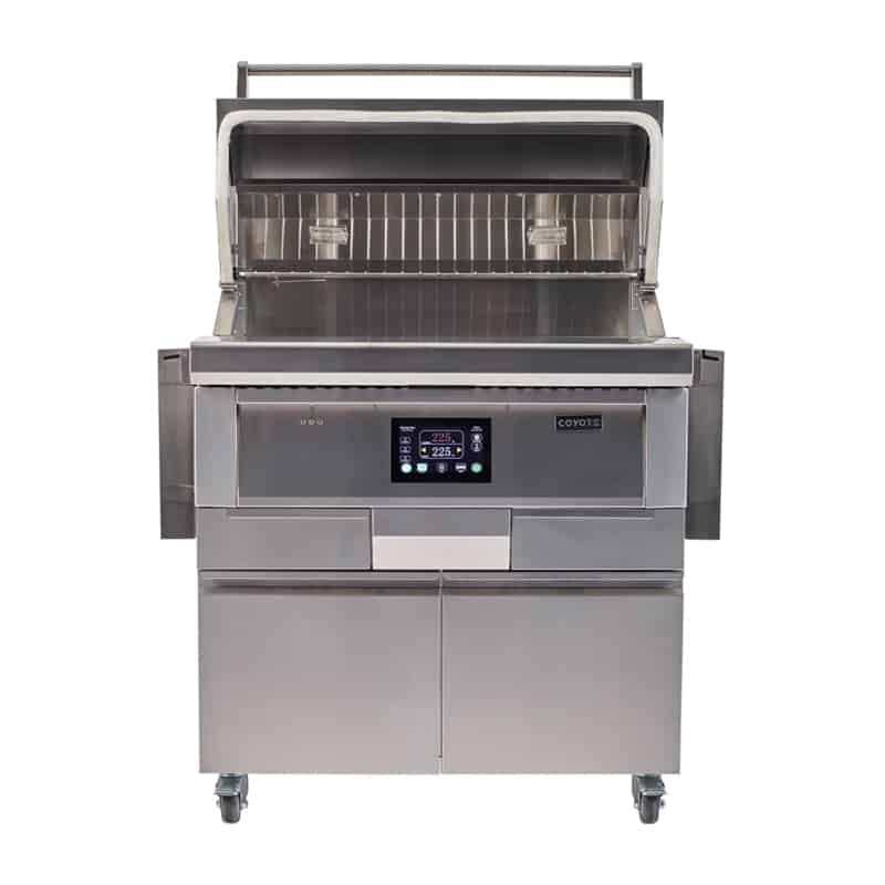 Coyote 36 Inch Electric Pellet Grill Open Hood Cover with Grill Cart for Freestanding Use