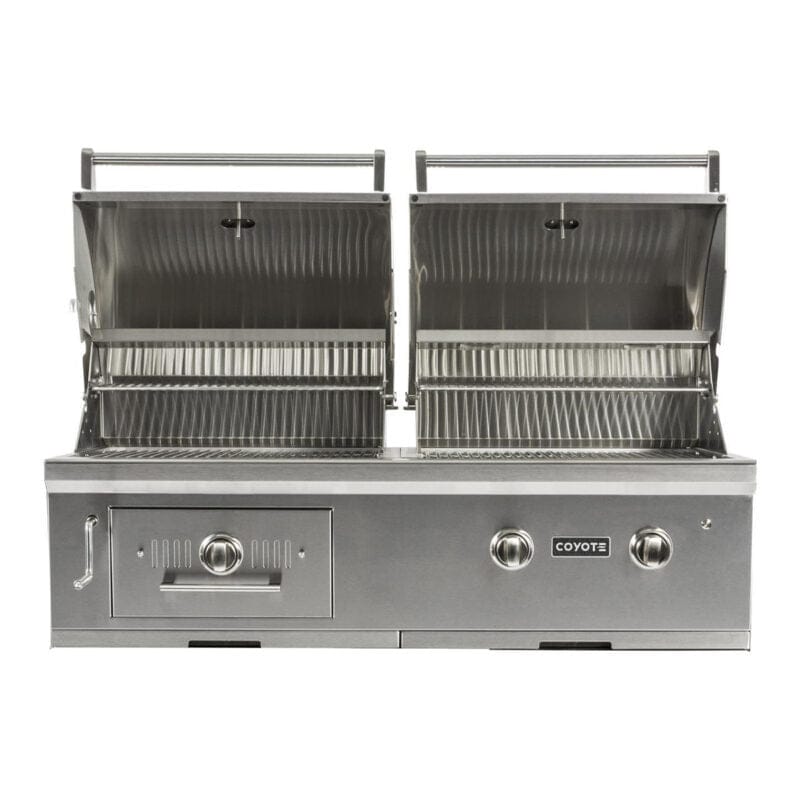 Coyote 50 Inch Built-In Stainless Steel Gas &amp; Charcoal Hybrid Grill Hood Closed Cover