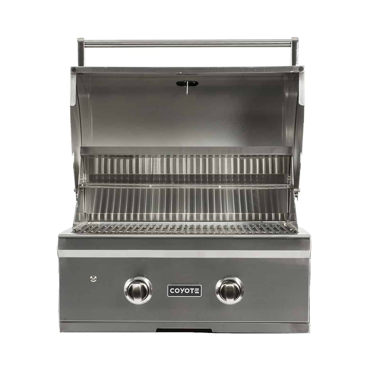 Coyote C-Series 28 Inch Built-In 2-Burner Grill Stainless Grate Two Knob Open Cover