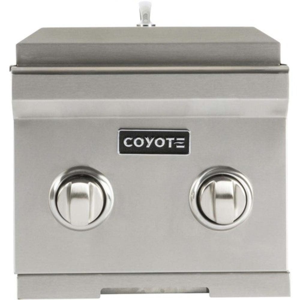 Coyote Propane Double Side Burner Front View Top Cover Closed