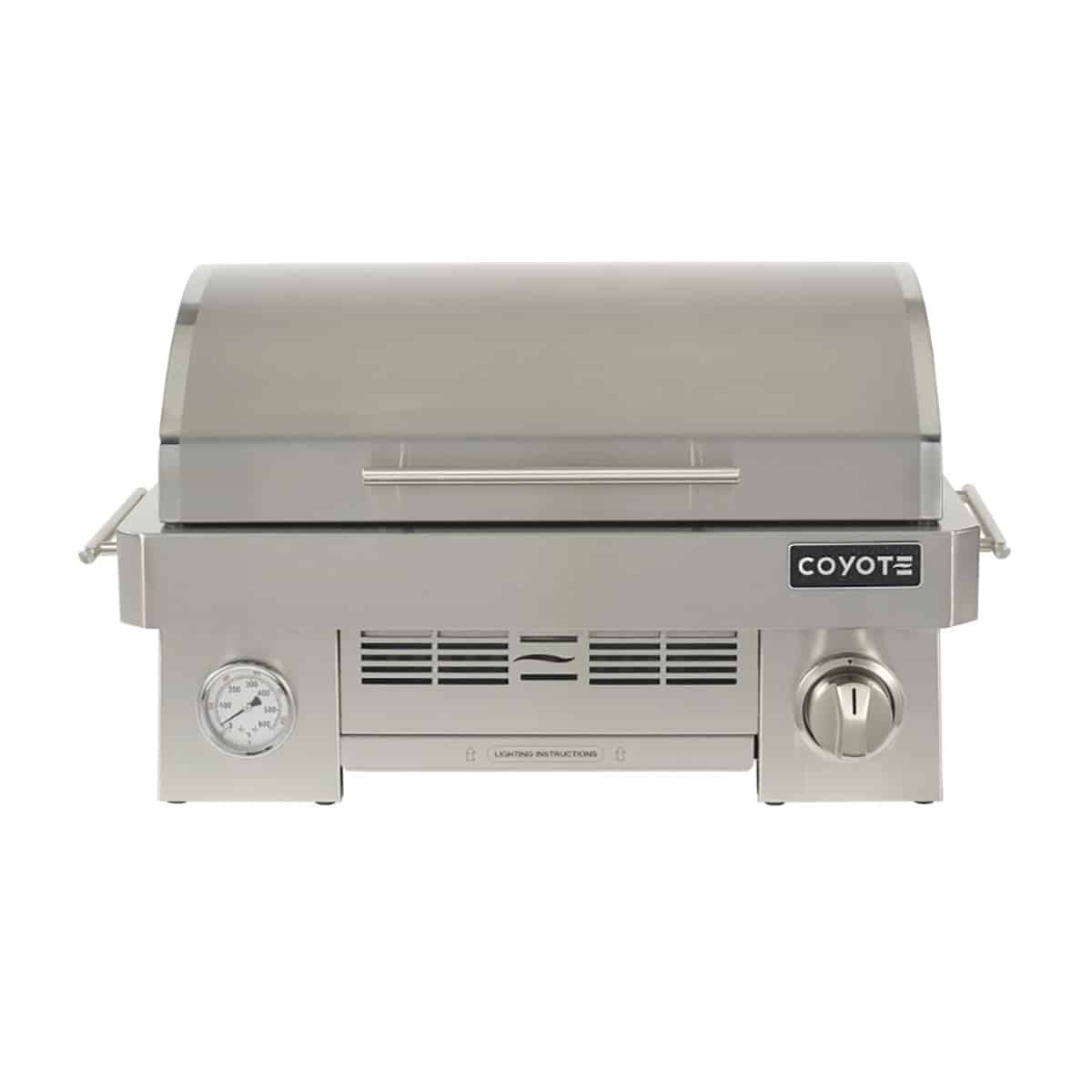 Coyote Propane Portable Grill With Infinity burner up to 20,000 btu Front View Hood Cover Closed
