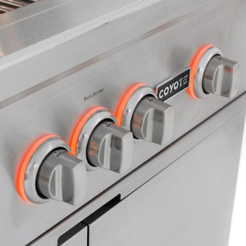 Coyote S-Series 42 Inch Built-In 5-Burner Grill with LED Lights and Rapidsear Infrared Burner Knobs Close-up