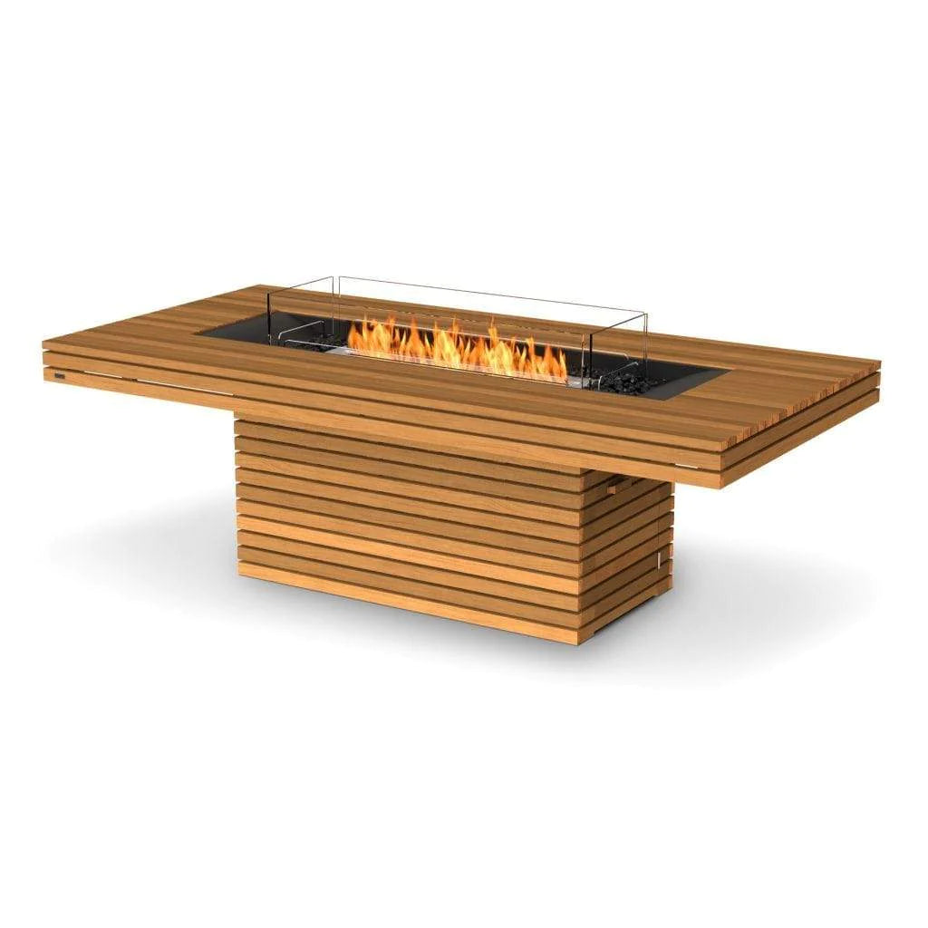 EcoSmart Fire Gin 90 Inch Freestanding (Dining) Rectangular Concrete Fire Pit Table Teak