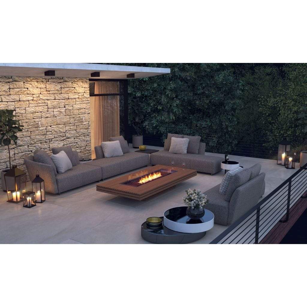EcoSmart Fire Gin 90 Inch Freestanding (Low) Rectangular Concrete Fire Pit Table Installed (Lifestyle View)