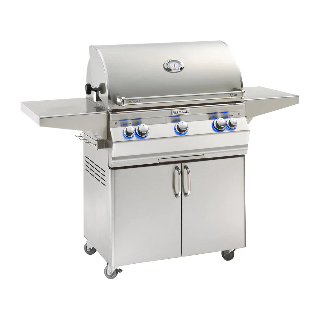 Fire Magic Aurora 30 Inch 3 Burner Freestanding Gas Grill with Analog Thermometer