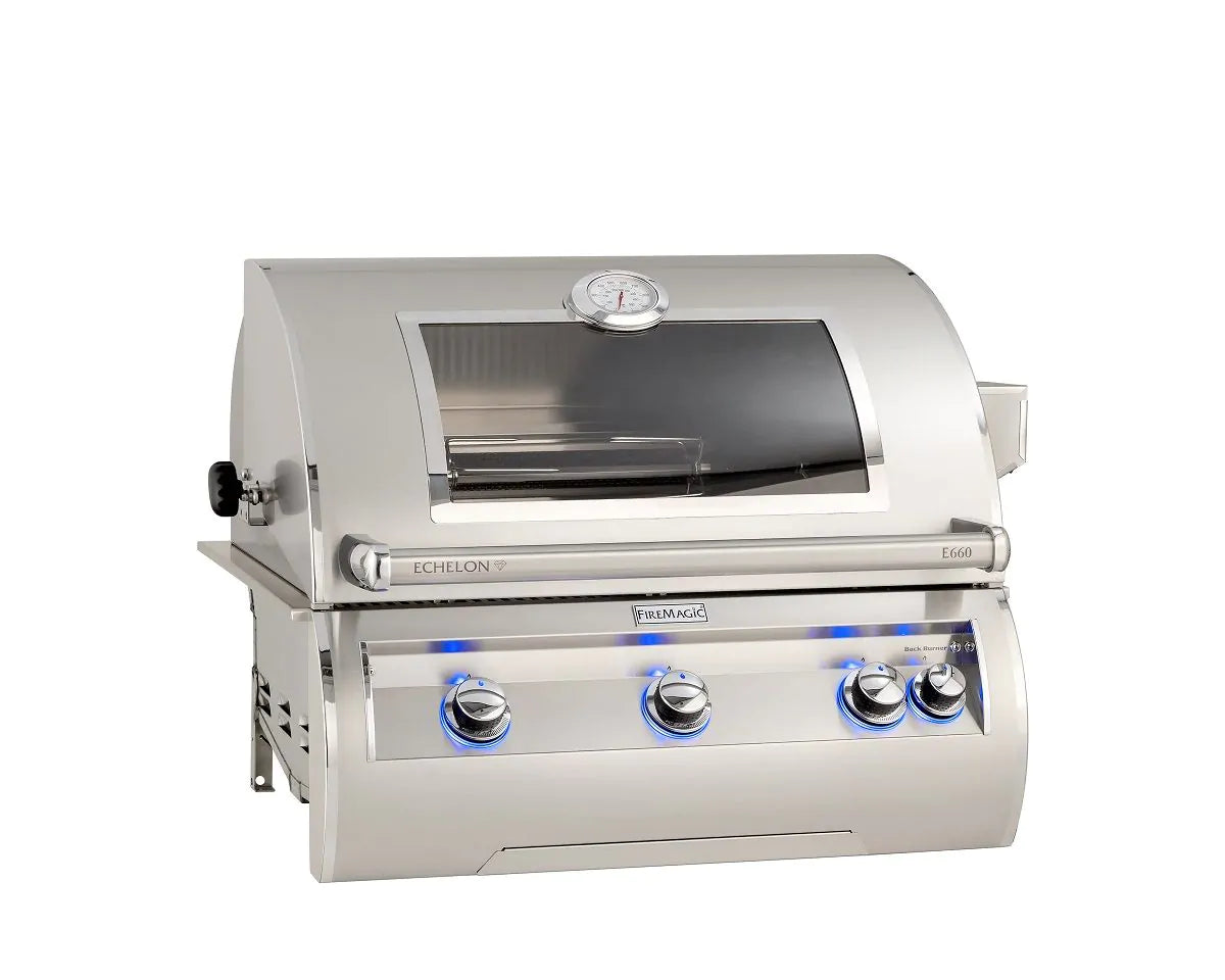 Fire Magic Echelon Diamond 30 Inch 3 Burner Built-In Gas Grill with Rotisserie and Analog Thermometer