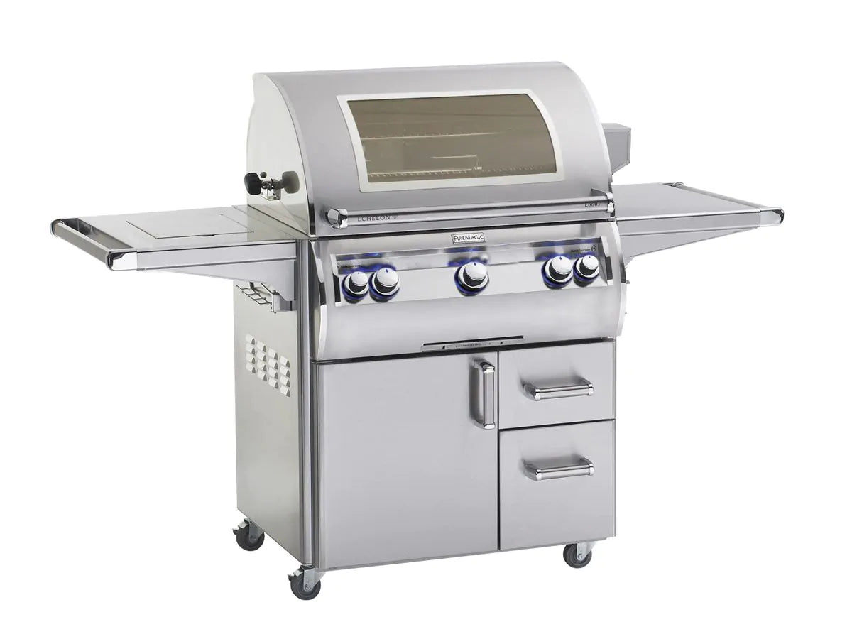 Fire Magic Echelon Diamond 30 Inch 3 Burner Freestanding Gas Grill with Rotisserie and Analog Thermometer