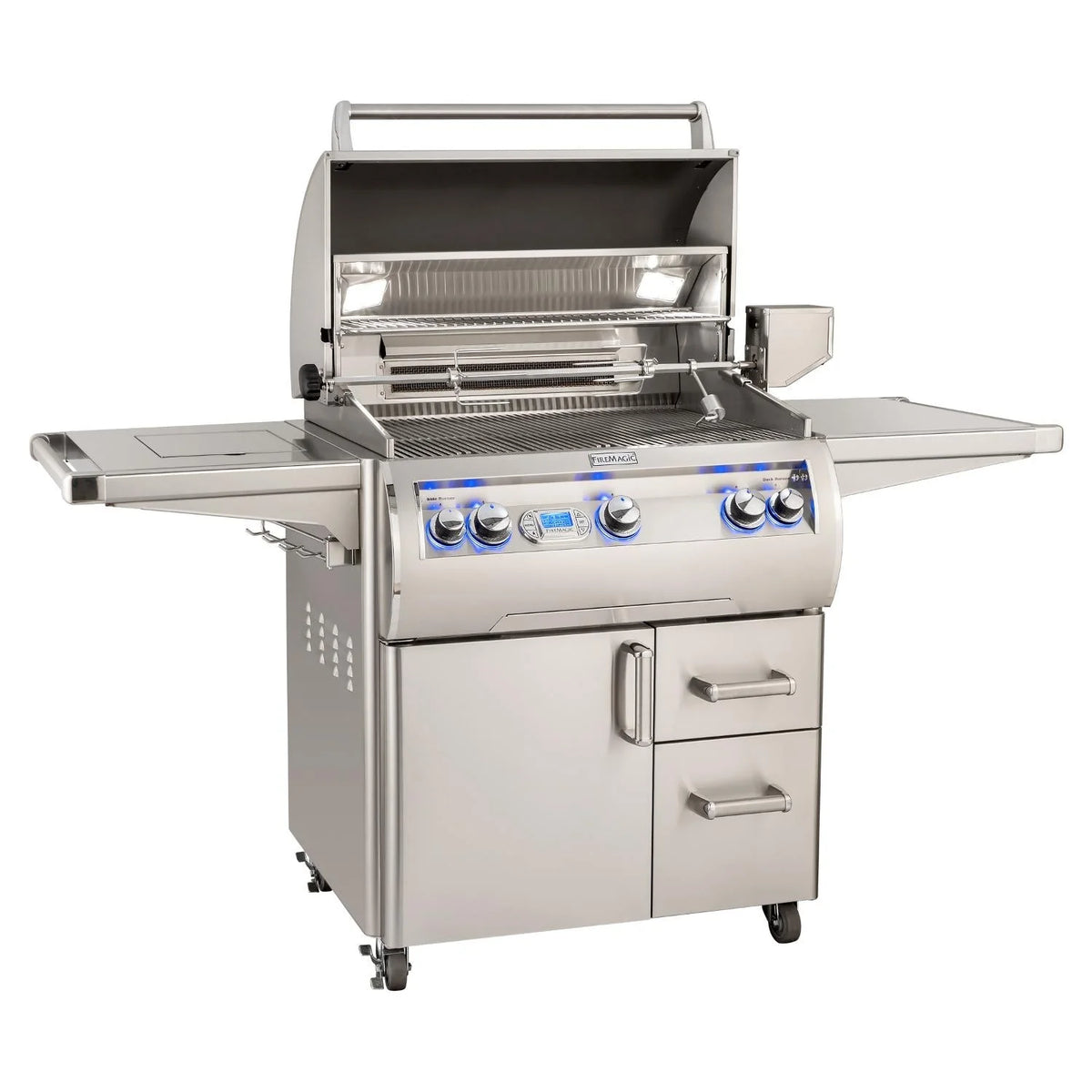 Fire Magic Echelon Diamond 30 Inch 3 Burner Freestanding Gas Grill with Rotisserie and Digital Thermometer