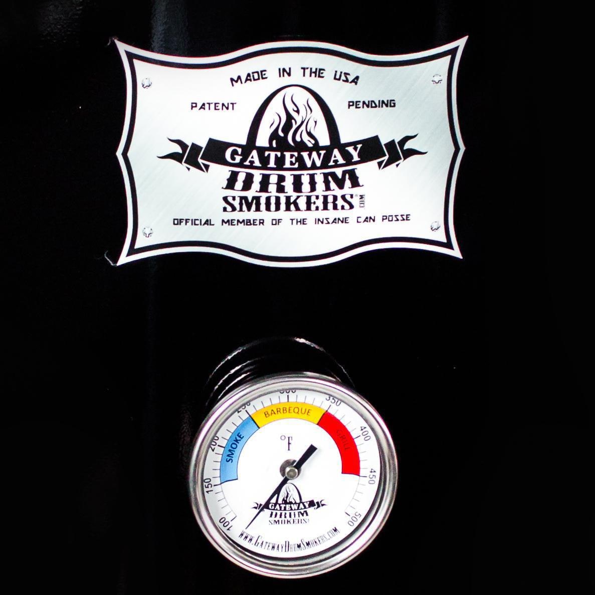 Gateway Drum Smokers 55111 55 Gallon Charcoal BBQ Smoker - Black - Center-Mounted Custom Dial Thermometer