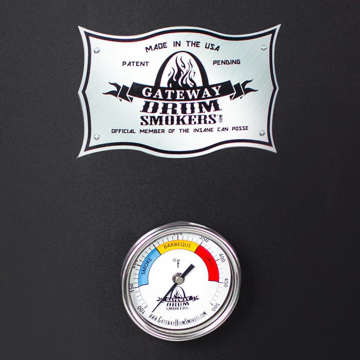Gateway Drum Smokers 559FB 55 Gallon Charcoal BBQ Smoker - Matte Black - Thermometer