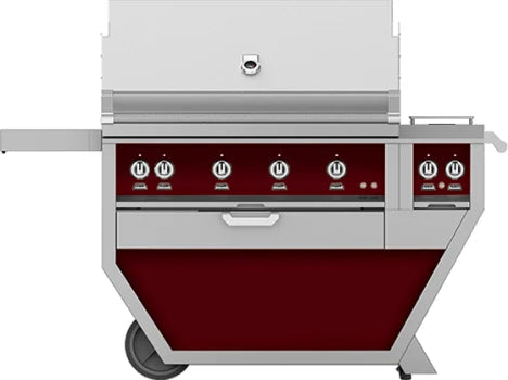 Hestan 42-Inch Gas Grill w/ Rotisserie &amp; Double Side Burner on Deluxe Cart Burgundy