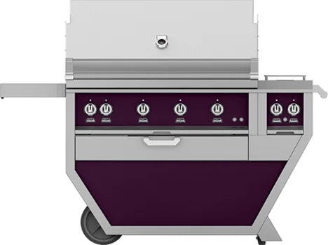 Hestan 42-Inch Gas Grill w/ Sear Burner, Rotisserie &amp; Double Side Burner on Deluxe Cart Purple