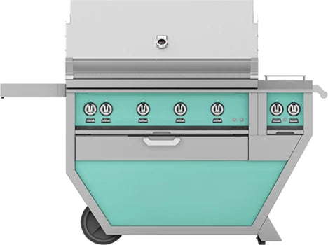 Hestan 42-Inch Gas Grill w/ Rotisserie &amp; Double Side Burner on Deluxe Cart Torquoise