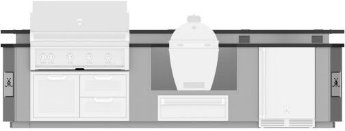 Hestan 12-Foot Outdoor Living Suite with Bar, Cutout for Kamado Grill and Bellybar with Foot Rail Front View