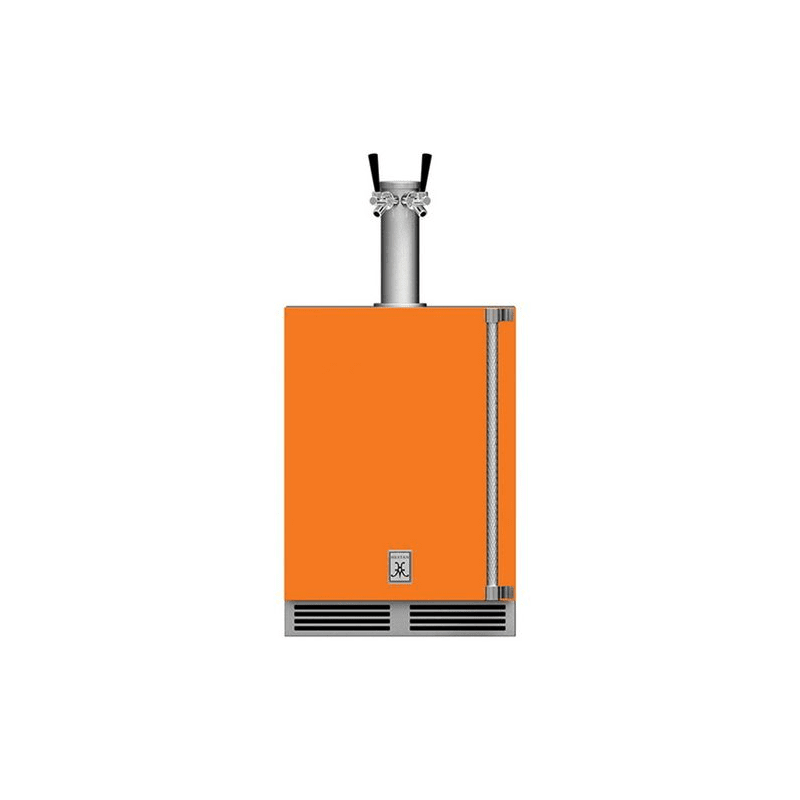 Hestan 24-Inch Outdoor Rated Double Faucet Beer Dispenser Left Hinge Front View Orange