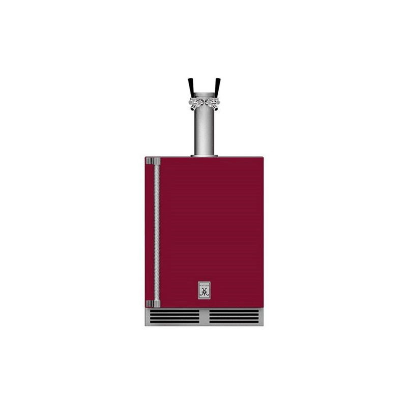 Hestan 24-Inch Outdoor Rated Double Faucet Beer Dispenser Right Hinge Front View Burgundy