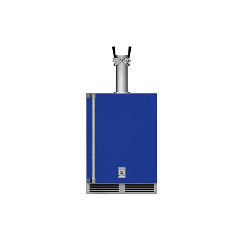 Hestan 24-Inch Outdoor Rated Double Faucet Beer Dispenser Right Hinge Front View Blue