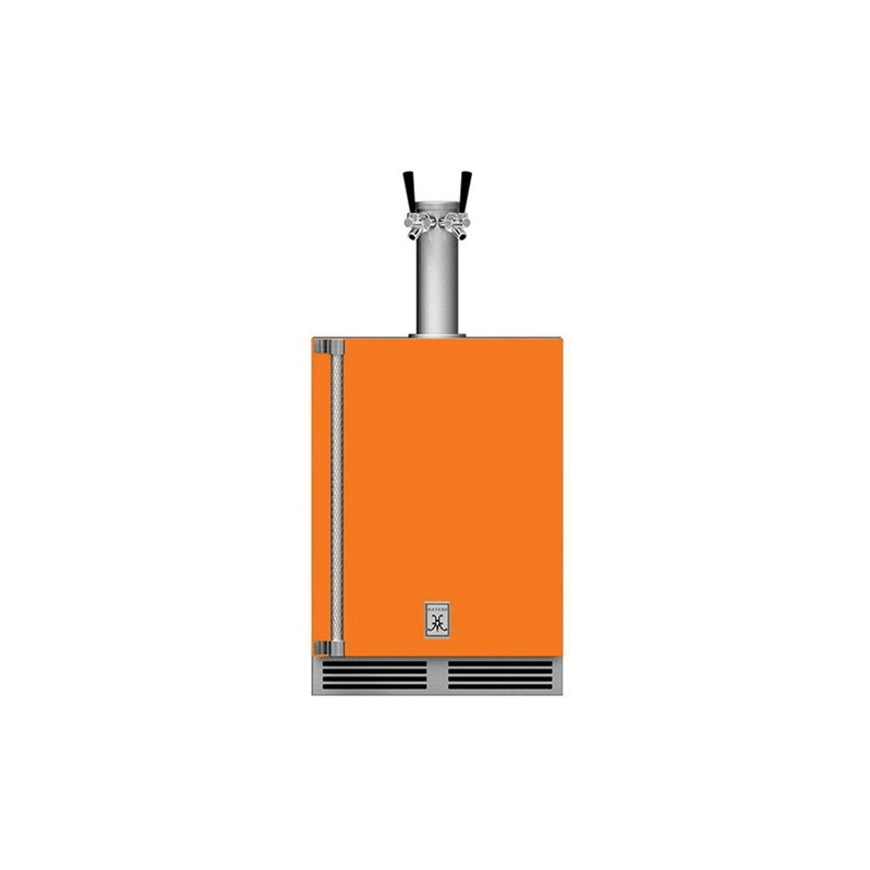 Hestan 24-Inch Outdoor Rated Double Faucet Beer Dispenser Right Hinge Front View Orange