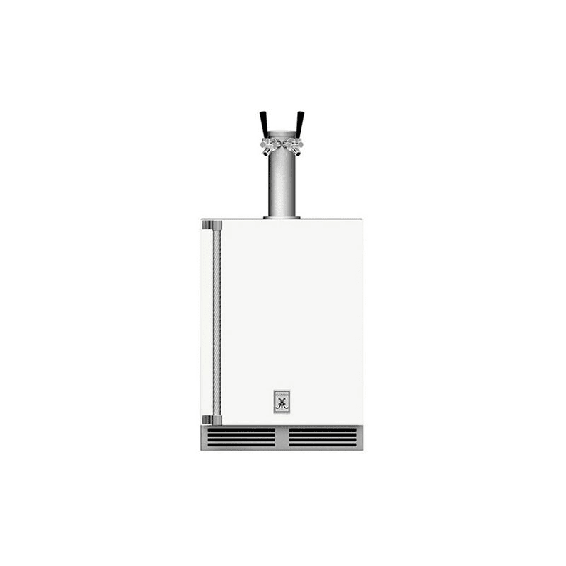 Hestan 24-Inch Outdoor Rated Double Faucet Beer Dispenser Right Hinge Front View White