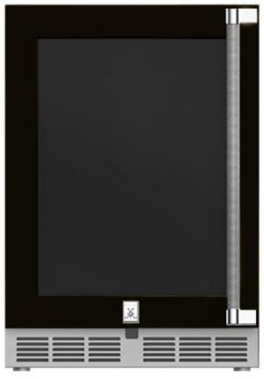 Hestan 24-Inch Outdoor Rated Dual Zone Refrigerator with Glass Door and Wine Storage Left Hinge Front View Black