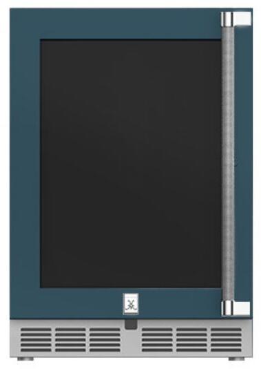 Hestan 24-Inch Outdoor Rated Dual Zone Refrigerator with Glass Door and Wine Storage Left Hinge Front View Dark Gray