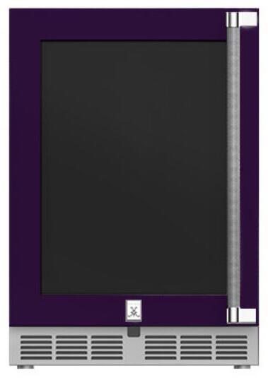 Hestan 24-Inch Outdoor Rated Dual Zone Refrigerator with Glass Door and Wine Storage Left Hinge Front View Purple