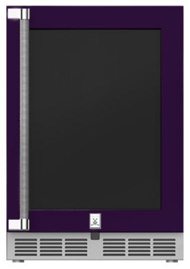 Hestan 24-Inch Outdoor Rated Dual Zone Refrigerator with Glass Door and Wine Storage Right Hinge Front View Purple
