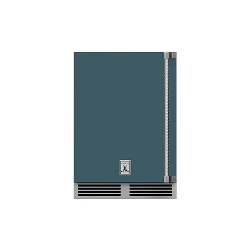 Hestan 24-Inch Outdoor Rated Dual Zone Refrigerator with Solid Door and Wine Storage Left Hinge Front View Dark Gray