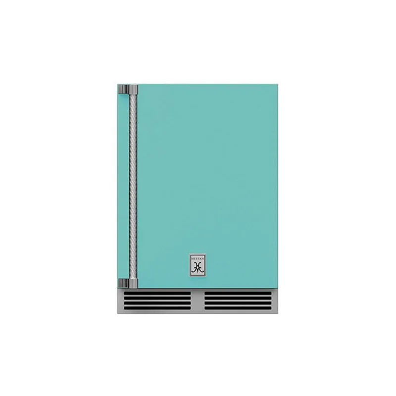 Hestan 24-Inch Outdoor Rated Dual Zone Refrigerator with Solid Door and Wine Storage Right Hinge Front View Torquoise