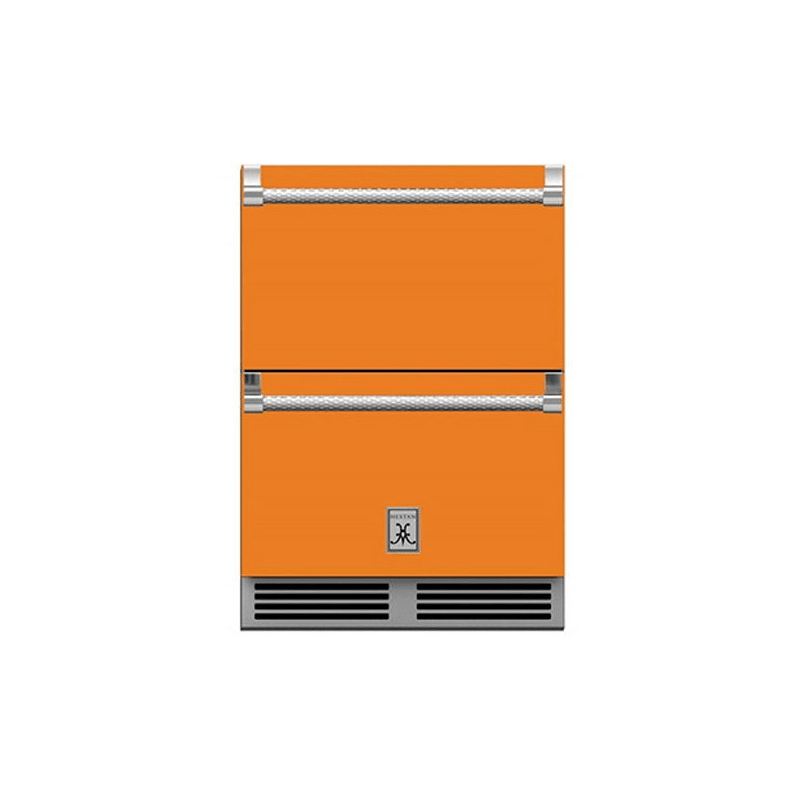Hestan 24-Inch Outdoor Rated Refrigerator Drawers Front View Orange