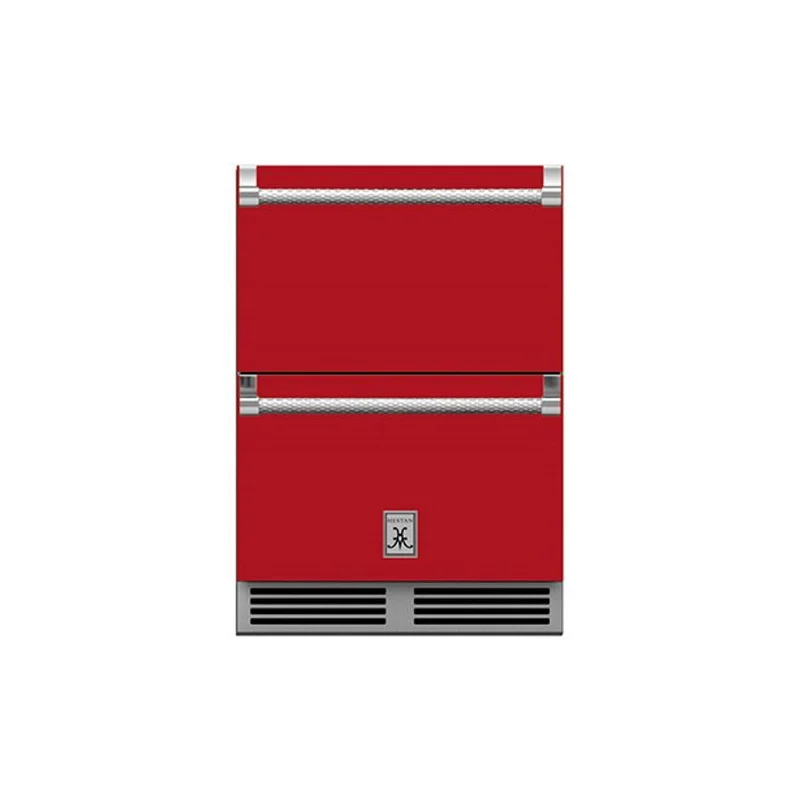 Hestan 24-Inch Outdoor Rated Refrigerator Drawers Front View Red