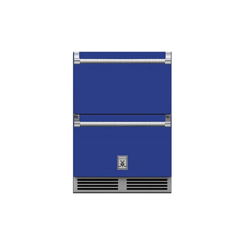 Hestan 24-Inch Outdoor Rated Refrigerator and Freezer Drawer Front View Blue