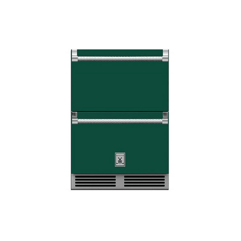 Hestan 24-Inch Outdoor Rated Refrigerator and Freezer Drawer Front View Green