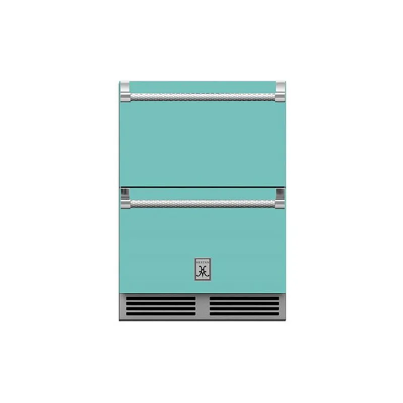 Hestan 24-Inch Outdoor Rated Refrigerator and Freezer Drawer Front View Torquoise