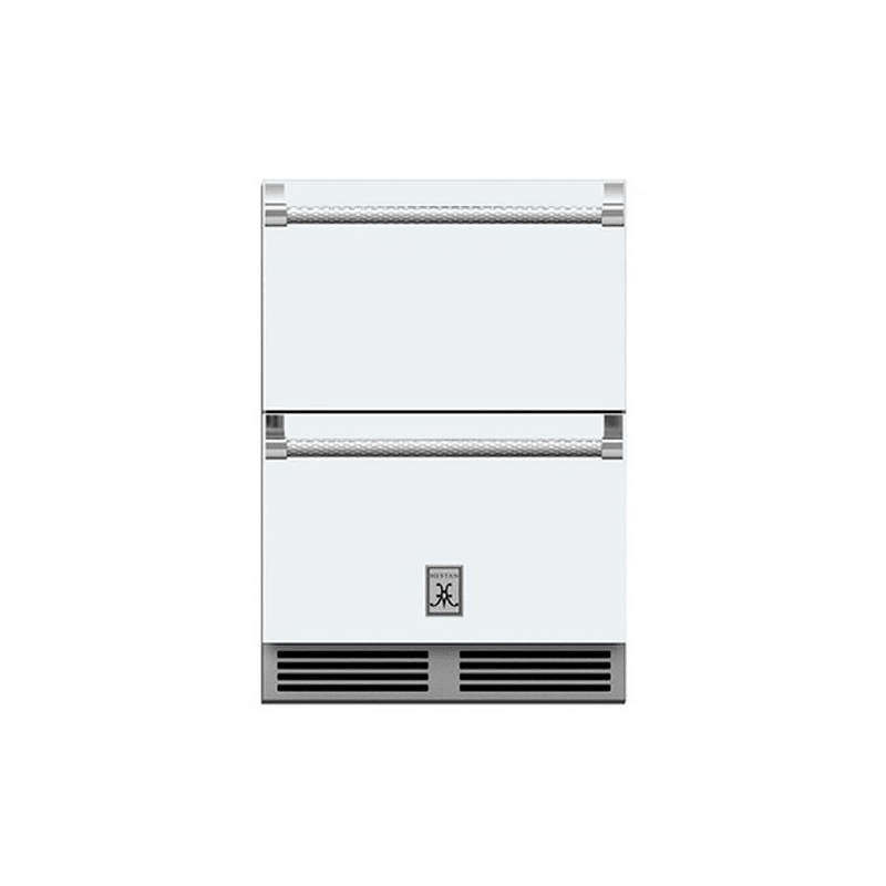 Hestan 24-Inch Outdoor Rated Refrigerator and Freezer Drawer Front View White