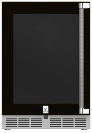 Hestan 24-Inch Outdoor Rated with Glass Door Compact Refrigerator Left Hinge Front View Black