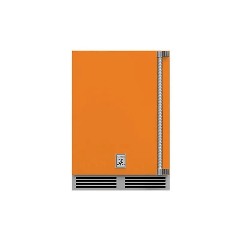 Hestan 24-Inch Outdoor Rated with Solid Door Compact Refrigerator Right Hinge Front View Orange