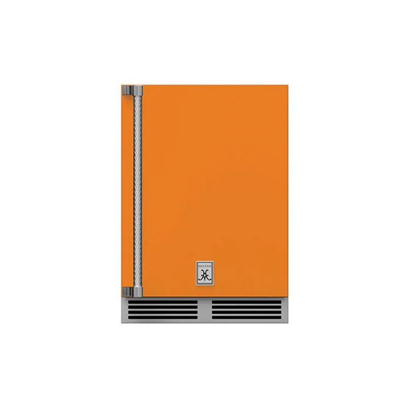 Hestan 24-Inch Outdoor Rated with Solid Door Compact Refrigerator Right Hinge Front View Orange