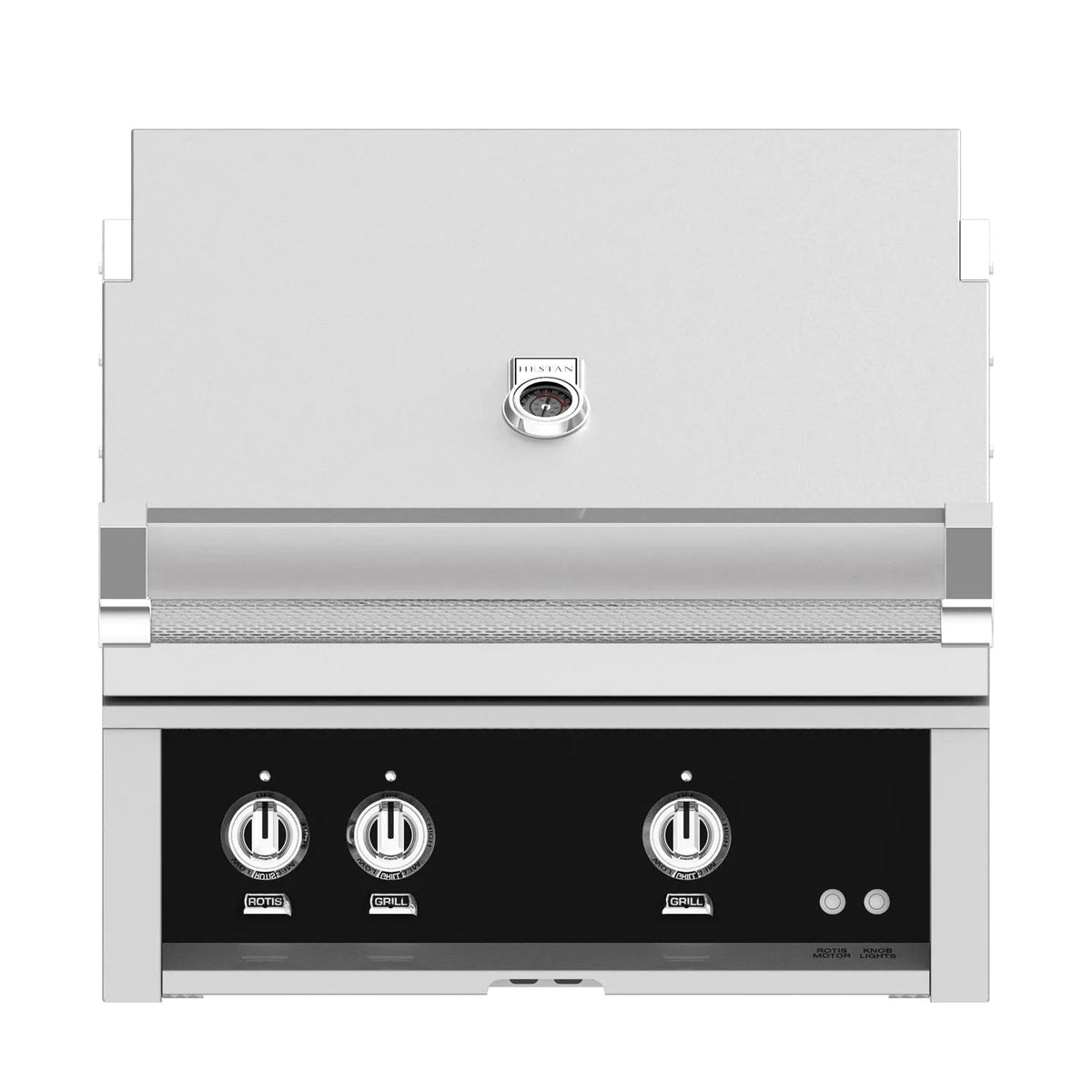 Hestan 30-Inch Built-In Gas Grill with All Infrared Burners and Rotisserie in Black Color